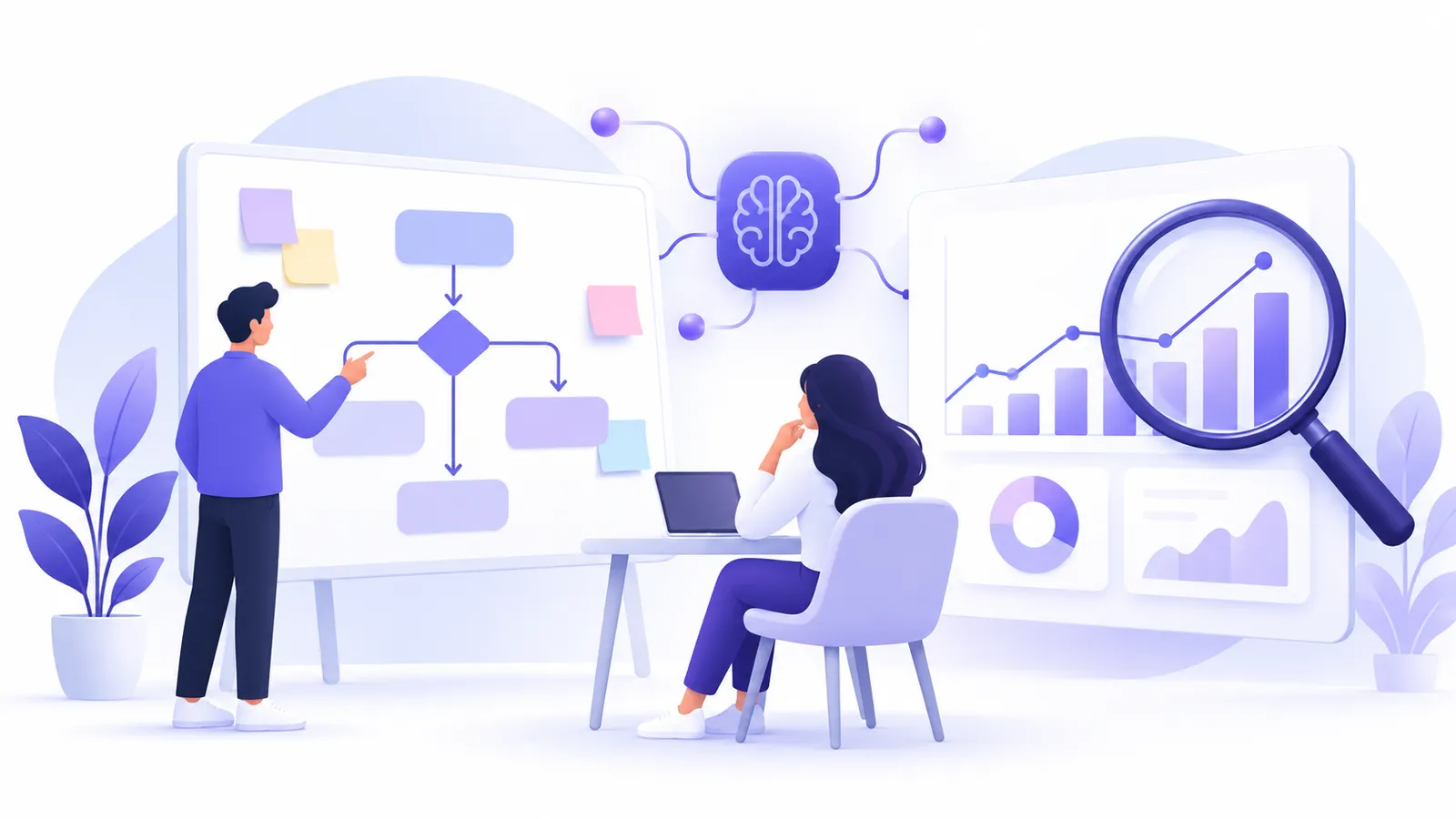 AI consultant in Hyderabad mapping business processes and identifying AI use cases on a whiteboard