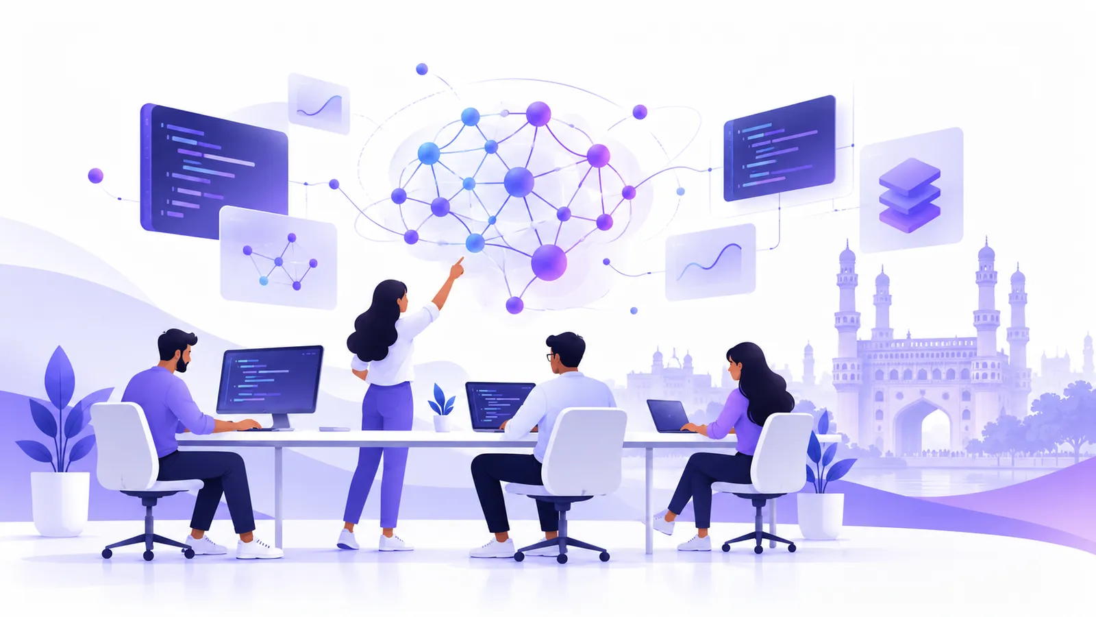 AI development team building custom AI agents, voice agents and chatbots at a Hyderabad software company